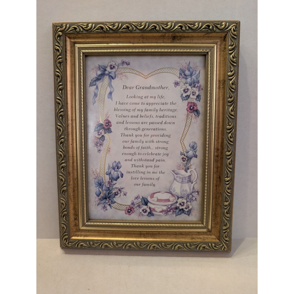 Dear Grandmother Framed Poem Floral Design Cottagecore Heartfelt Inc
